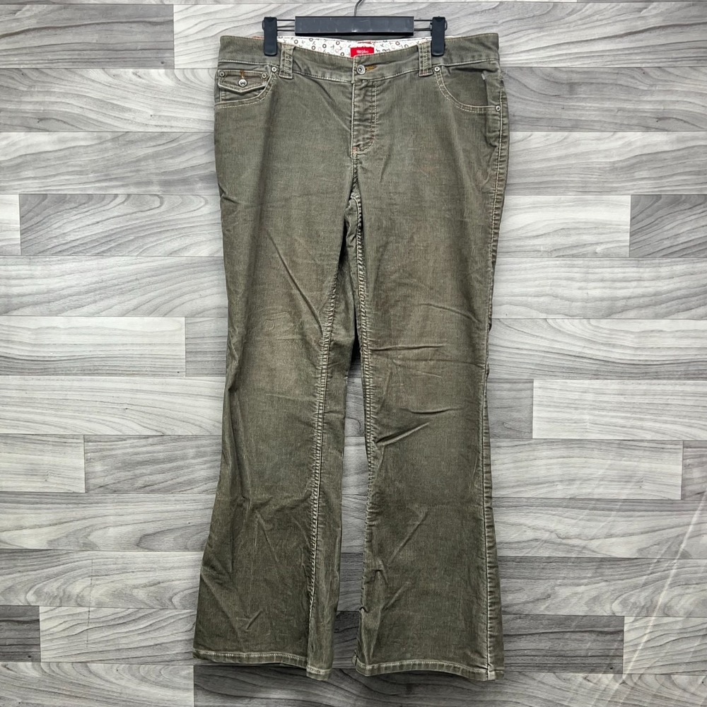 Mossimo Corduroy Pants Womens Size 13 Green Flare Leg Five Pocket Stretch Preppy